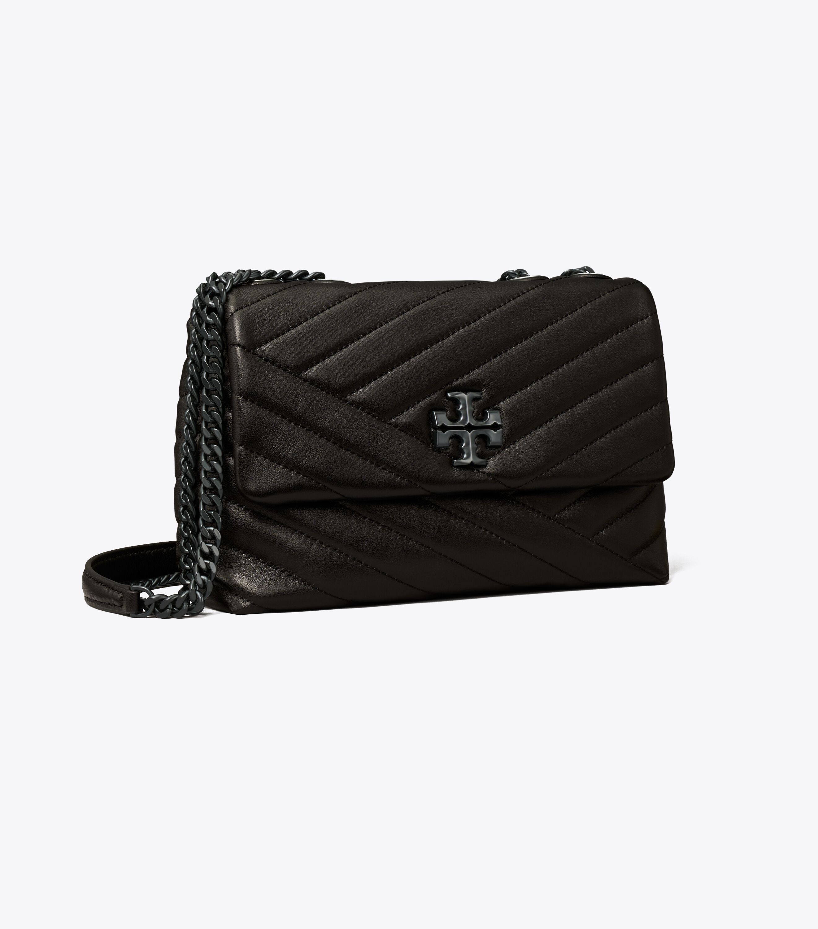 Small Kira Chevron Convertible Shoulder Bag , Black / Silver