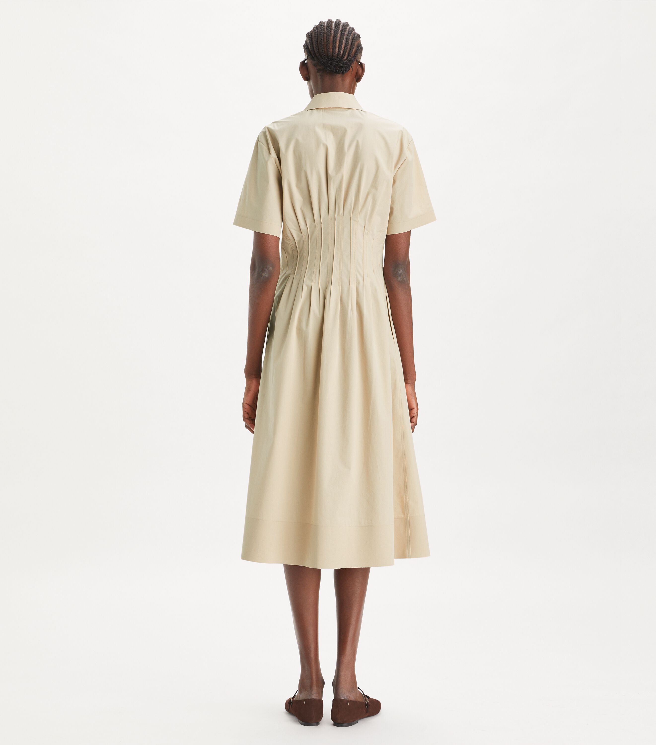 Poplin Pleat-Waist Dress, Tortora | Tory Burch KW