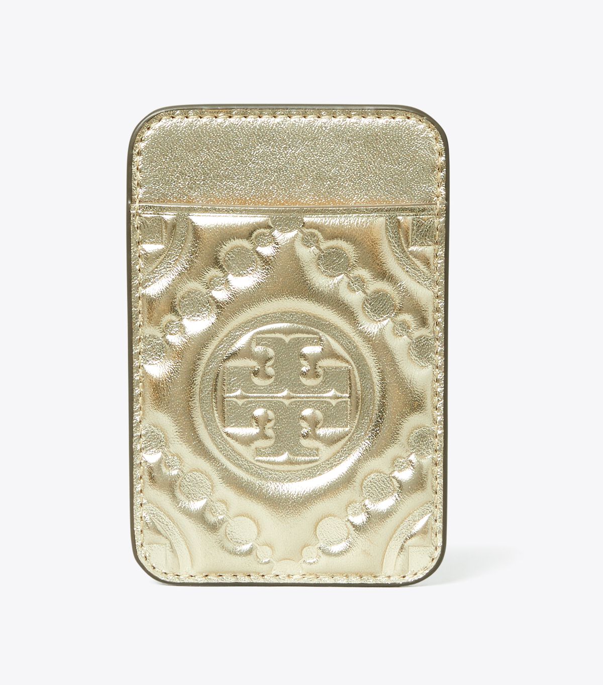 tory burch t monogram embossed metallic card pocket
