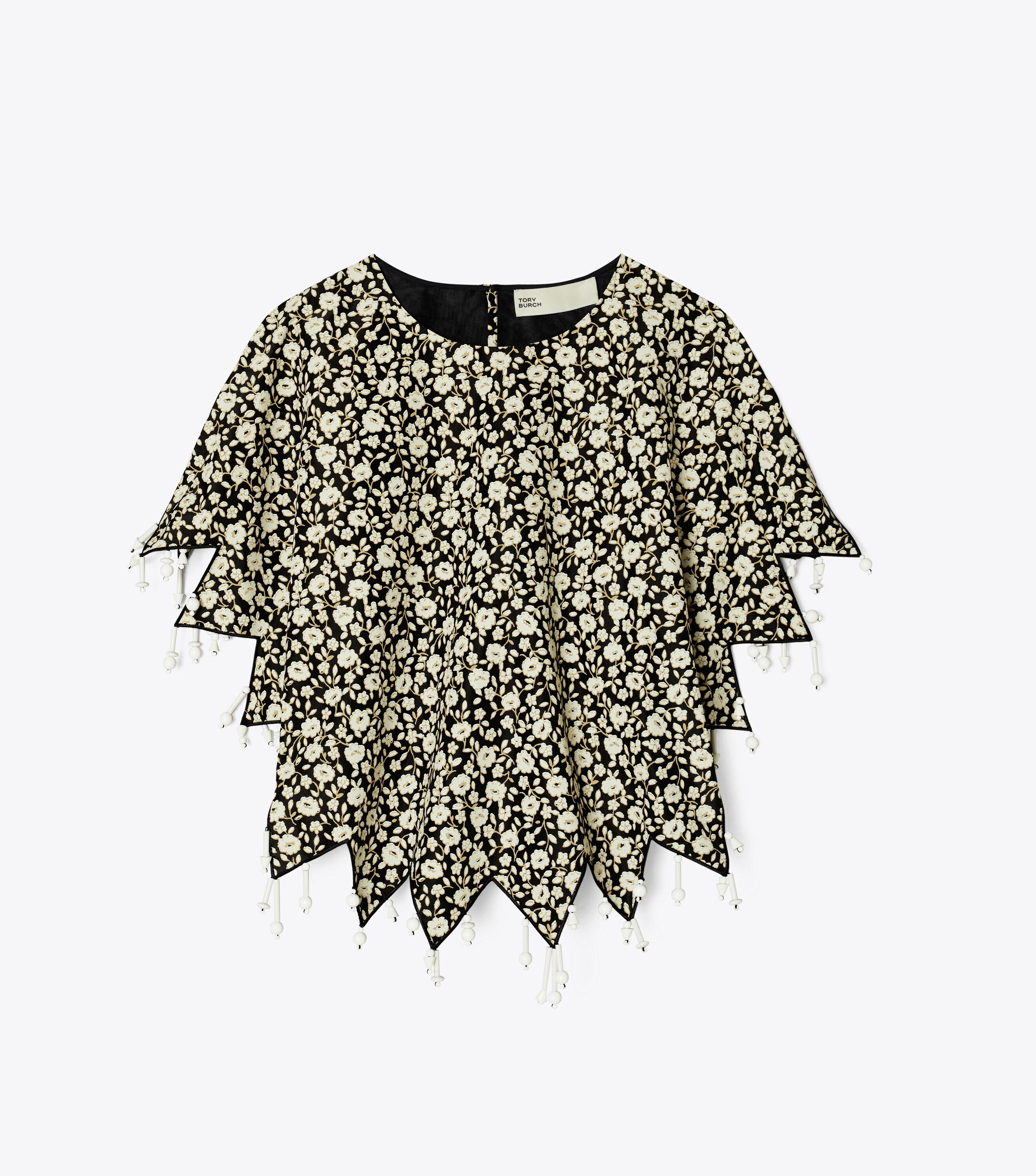Ditsy Floral Silk Taffeta Top, Black | Tory Burch KW