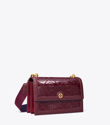 T Monogram Patent Embossed Small Shoulder Bag