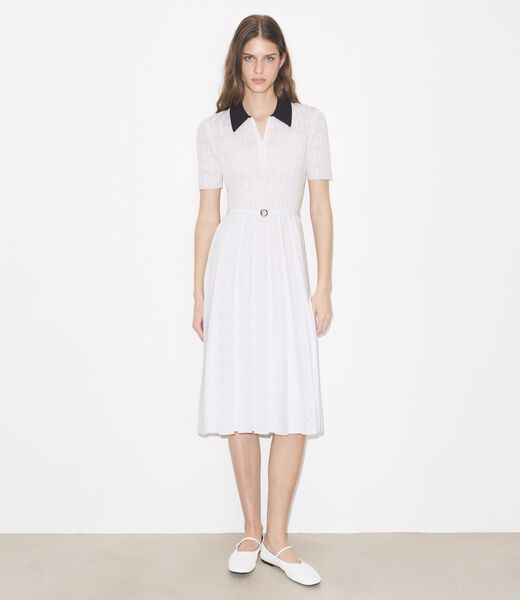 tory burch t monogram pointelle pleated dress