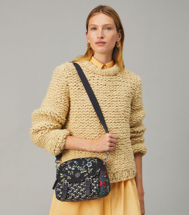 Mixed-Print Nylon Small Messenger | Tory Burch KWT Navigation | Tory Burch