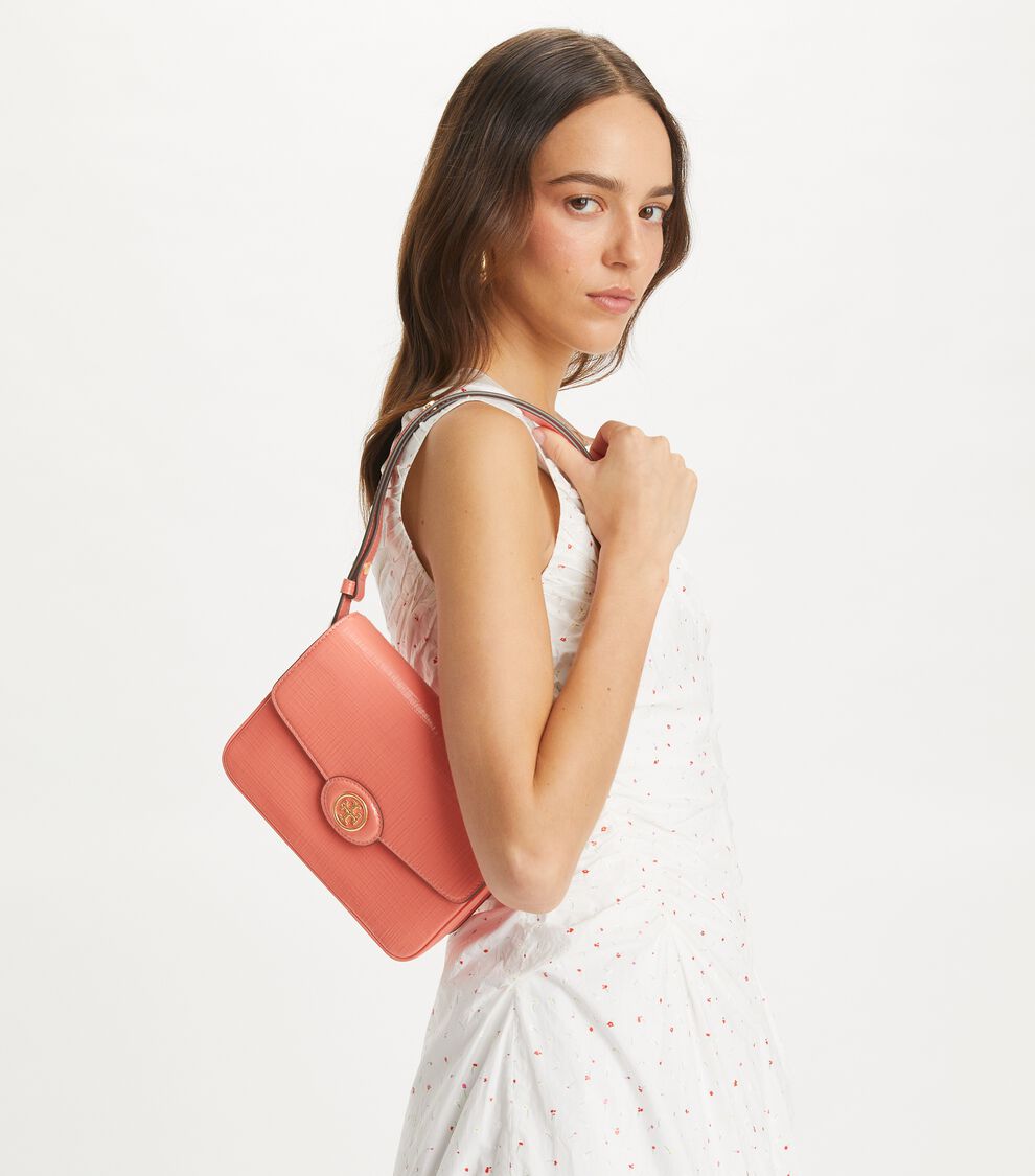 Robinson Crosshatched Convertible Shoulder Bag, Coral Crush Tory