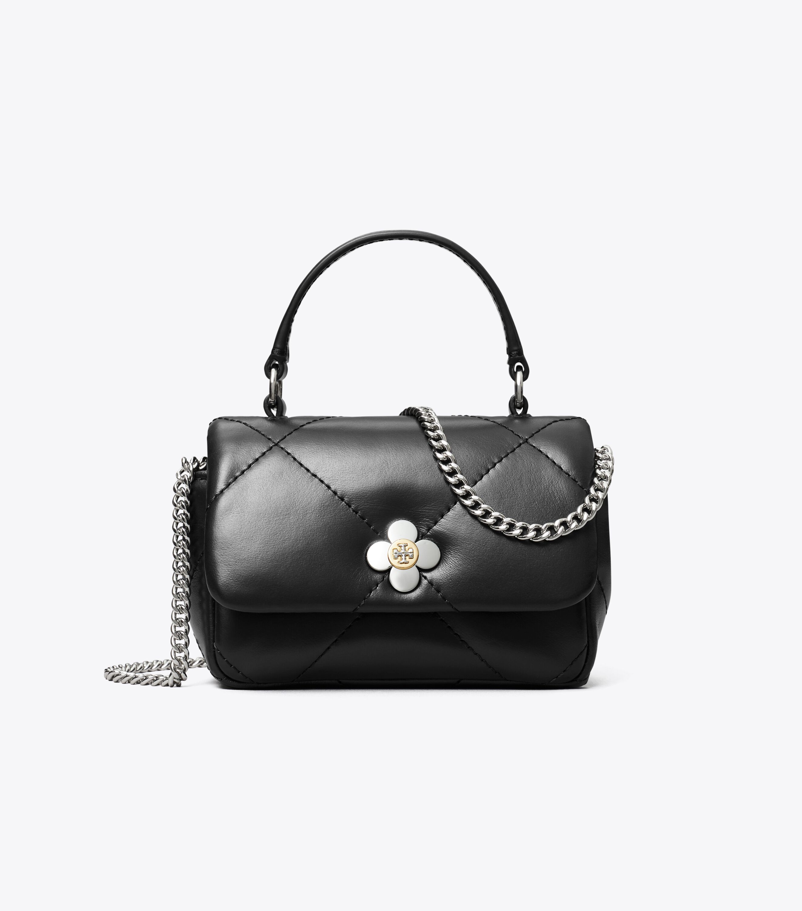 Mini Kira Diamond Quilt Clover Chain Wallet, Black | Tory Burch KW