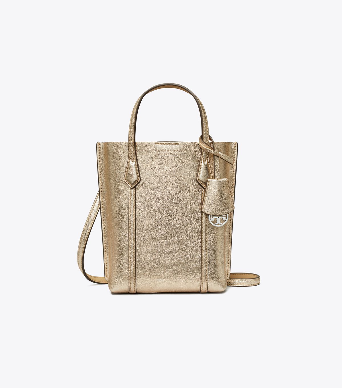tory burch mini perry metallic tote