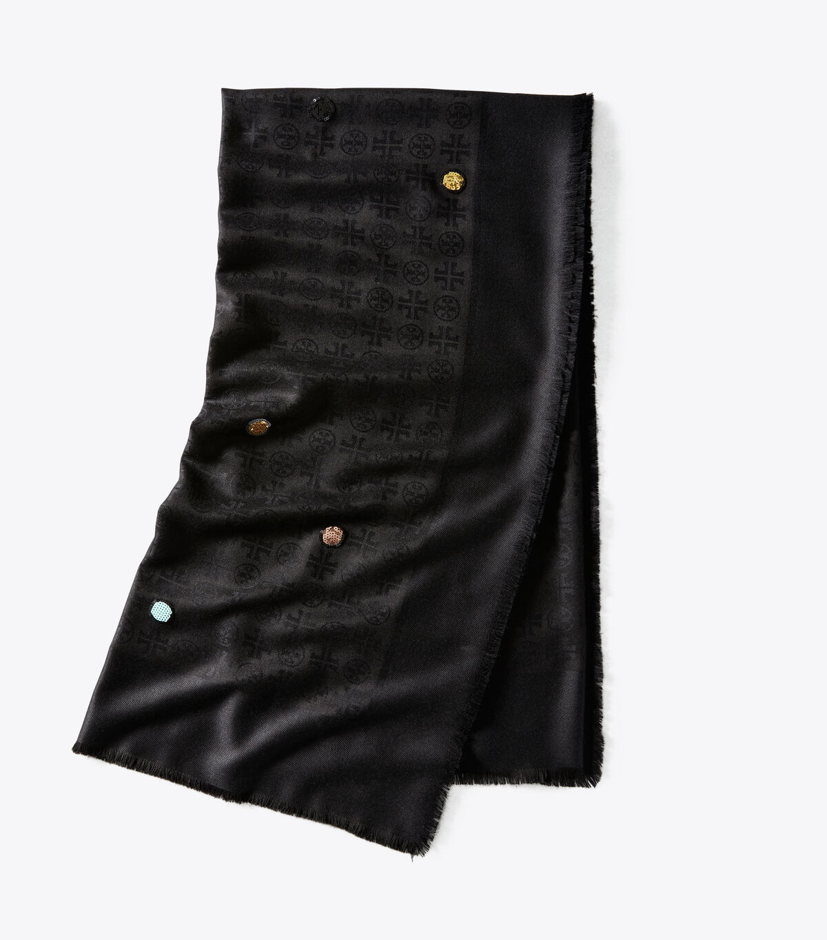 tory burch embellished logo jacquard traveler scarf