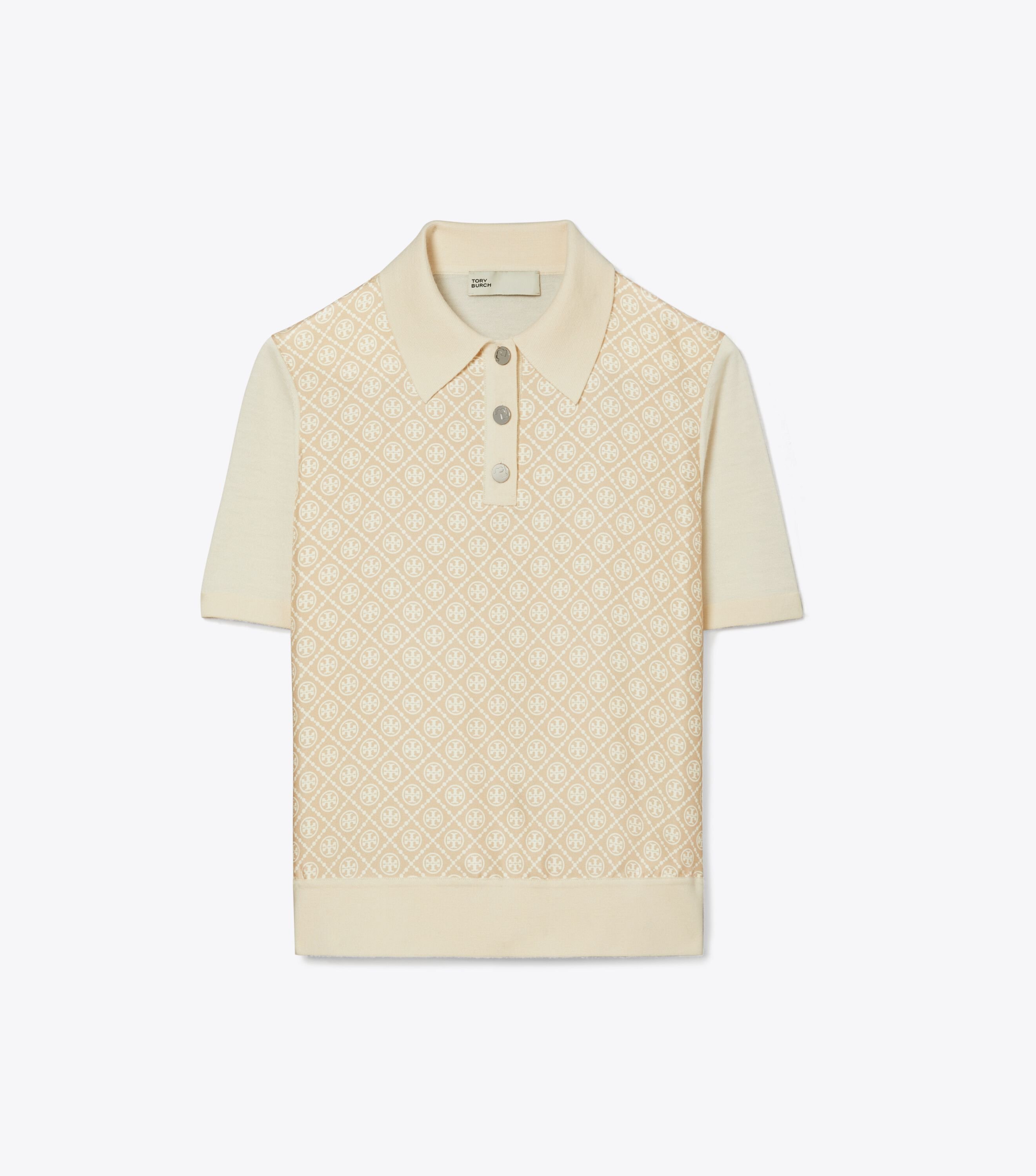 Tシャツ・カットソー TORY BURCH Woman Polo Shirt Yellow Cream 147959 960 Silk-Front Polo, French Cream / Gold T Mono Mini | Tory Burch KW