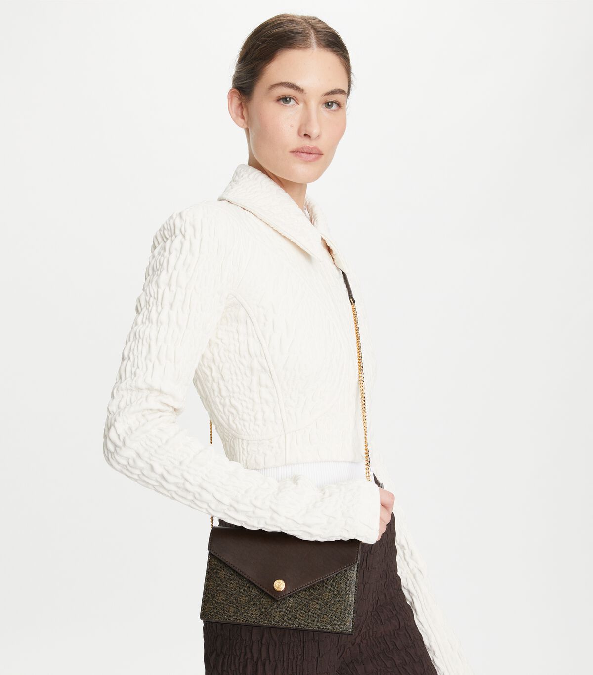 tory burch t monogram coated canvas envelope chain wallet