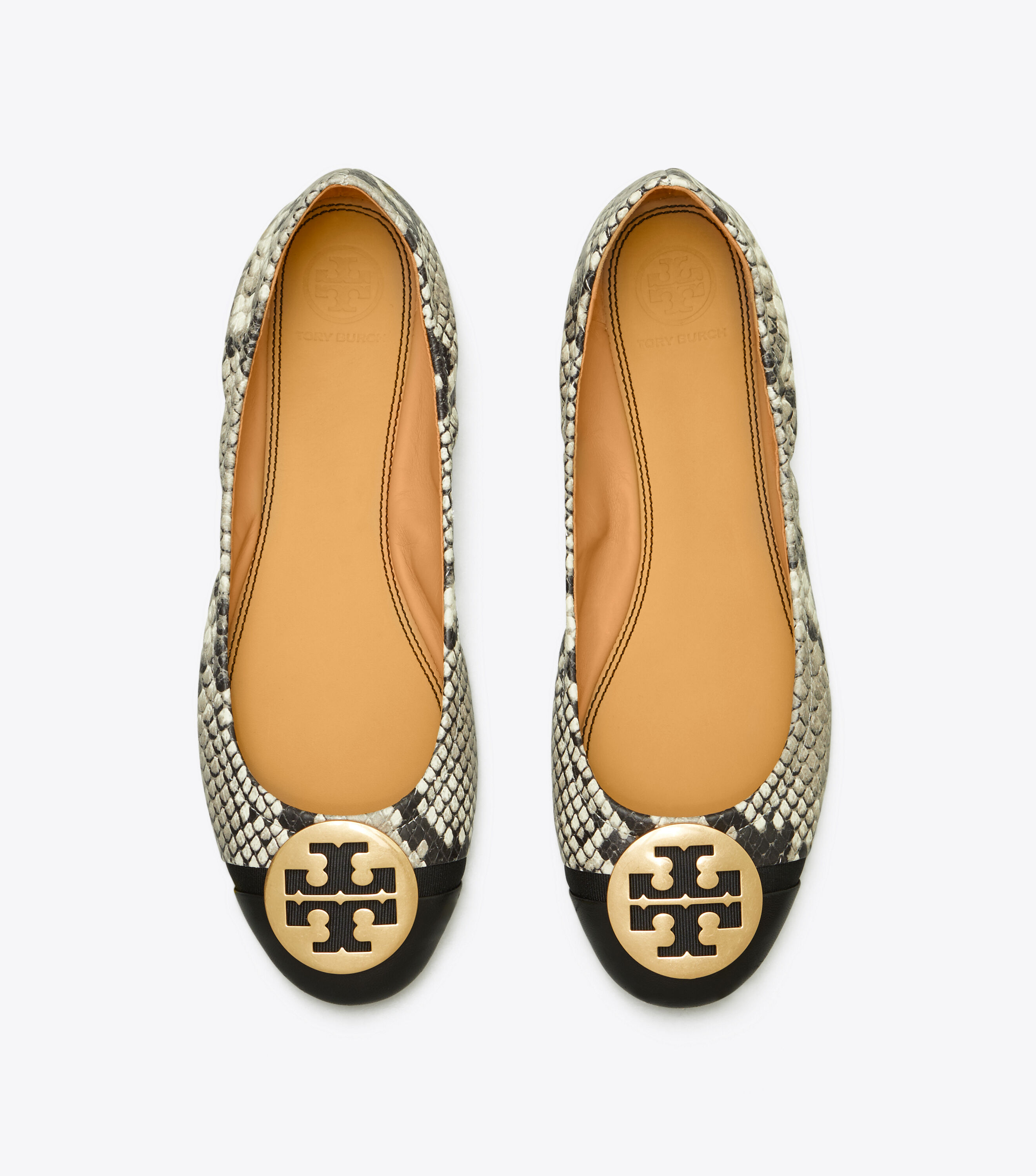 Minnie Cap Toe Ballet Flat Embossed Leather Shoes Tory Burch