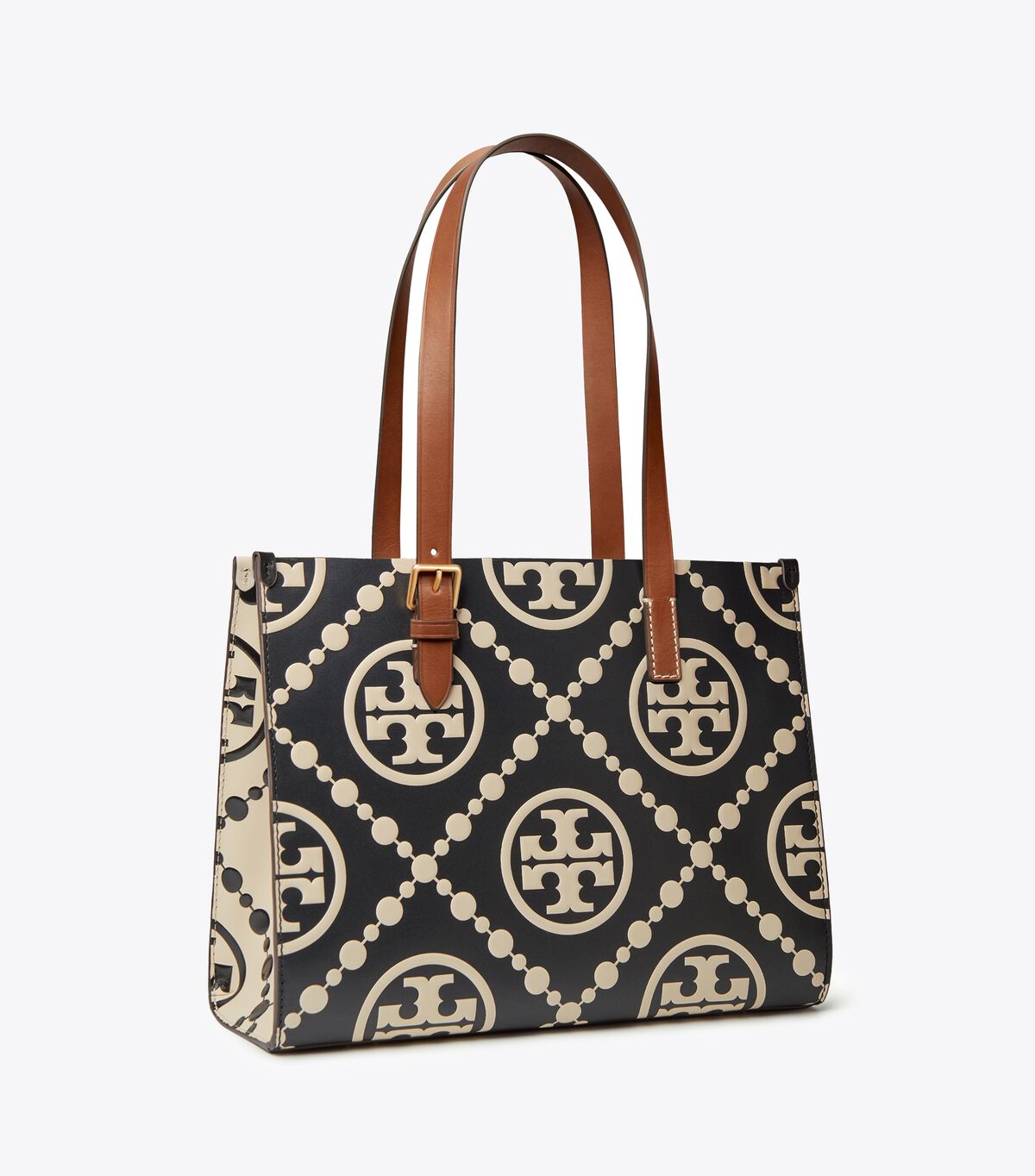 tory burch small t monogram contrast embossed tote