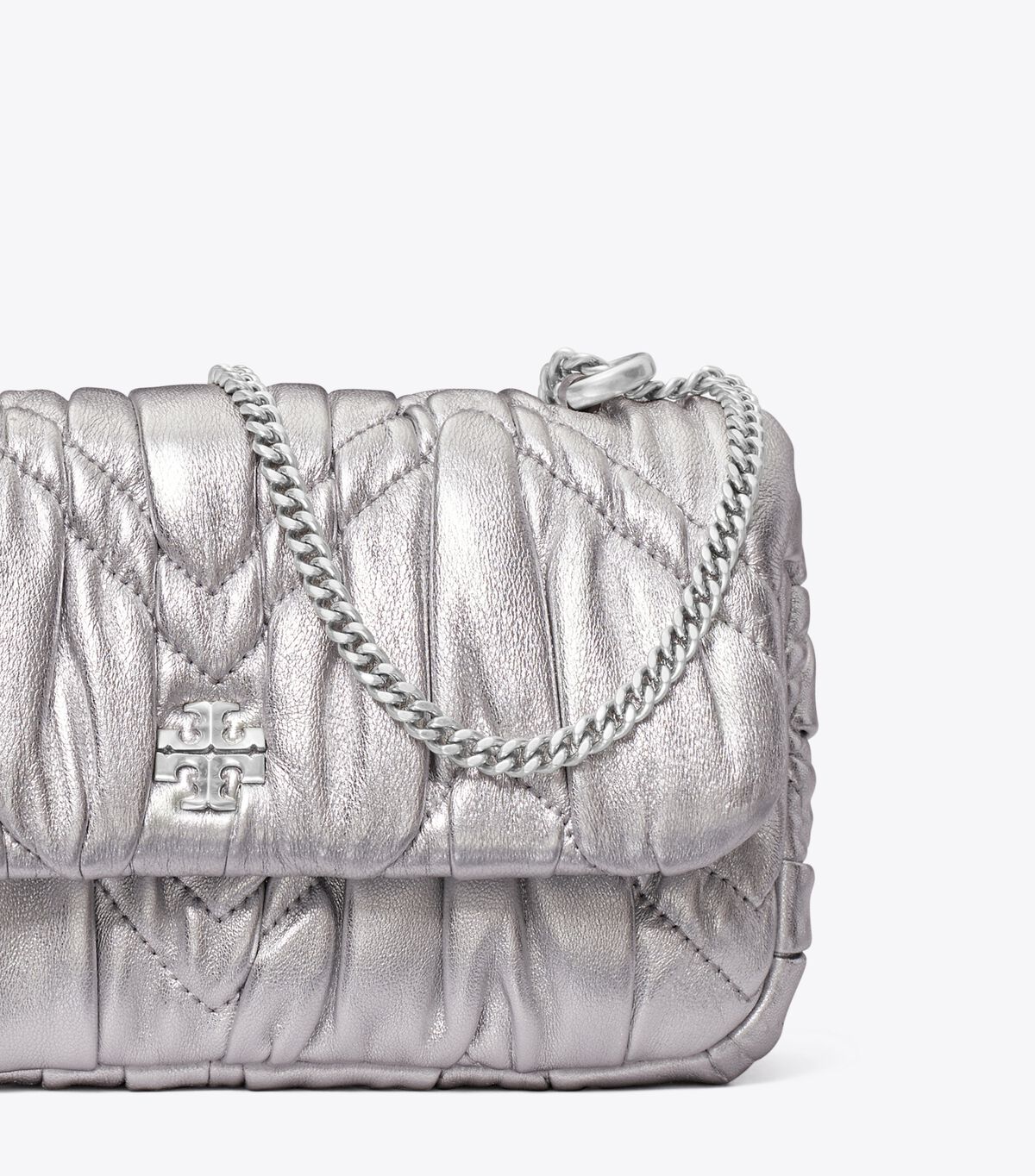 tory burch mini kira metallic diamond ruched flap bag