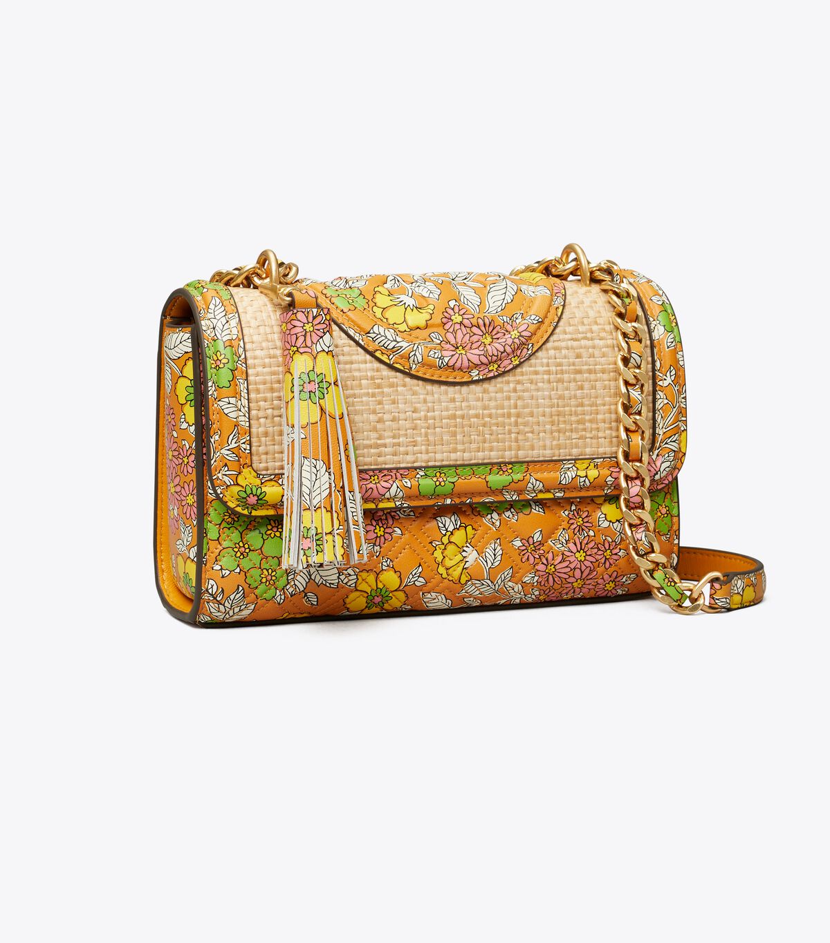 Fleming Printed Straw Small Convertible Shoulder Bag