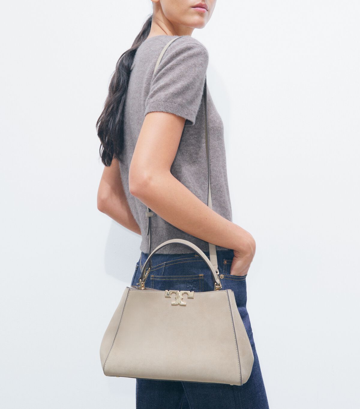 Medium Eleanor Suede Satchel tory burch medium eleanor suede satchel
