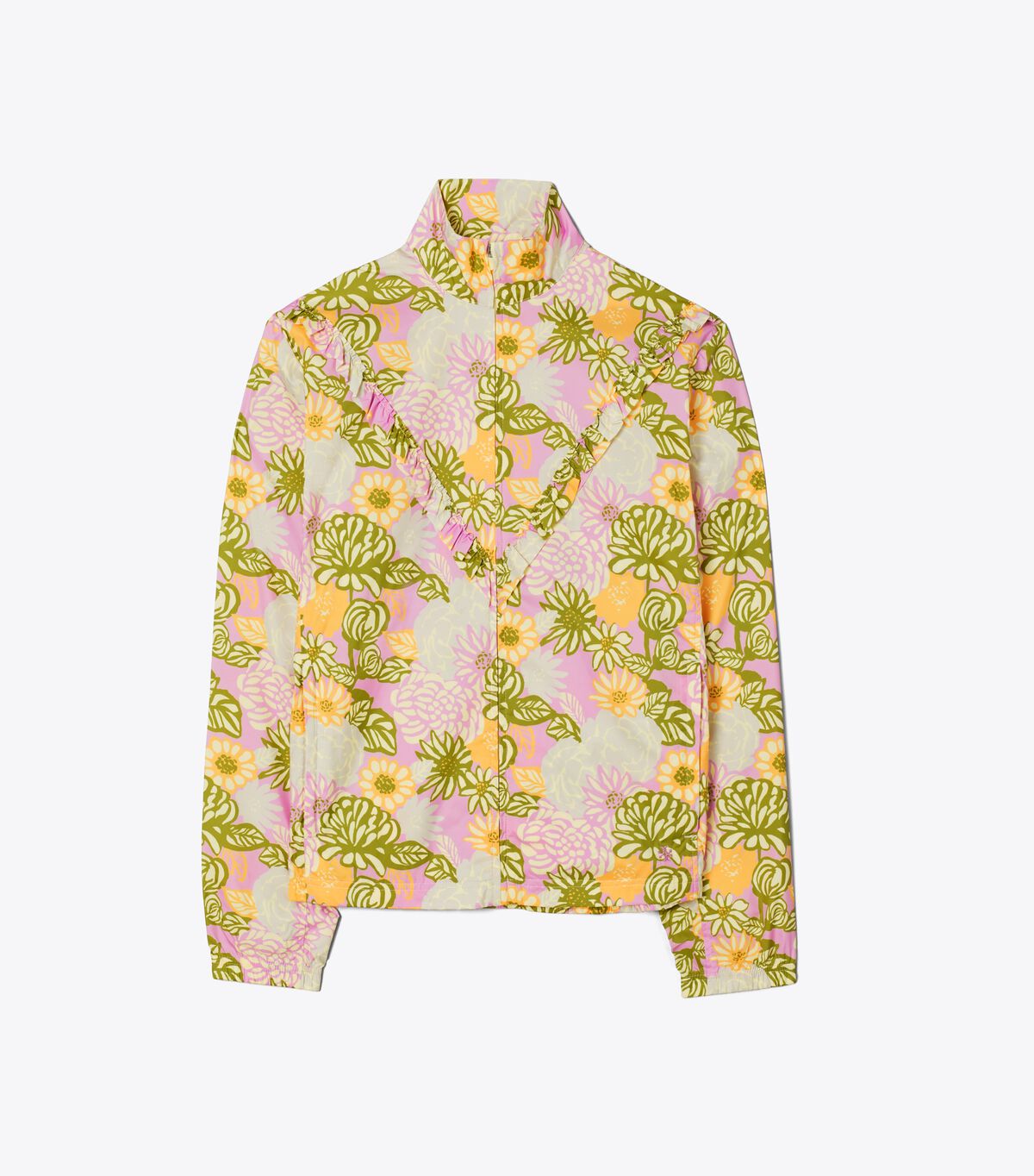 Printed Ruffle Windbreaker