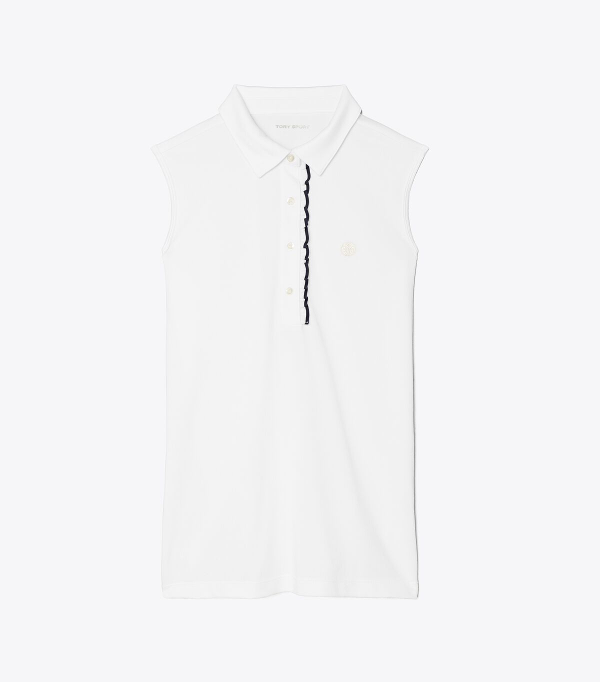 tory burch tech piqu sleeveless ruffle polo