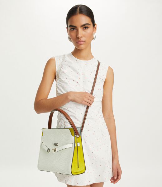 tory burch small lee radziwill snake embossed double bag