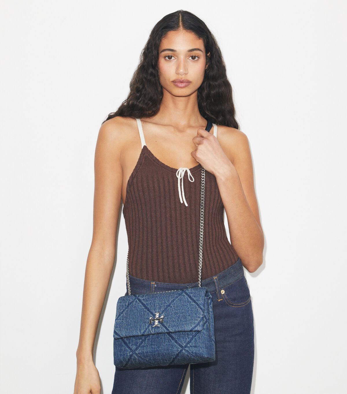 tory burch small kira diamond quilt denim shoulder bag