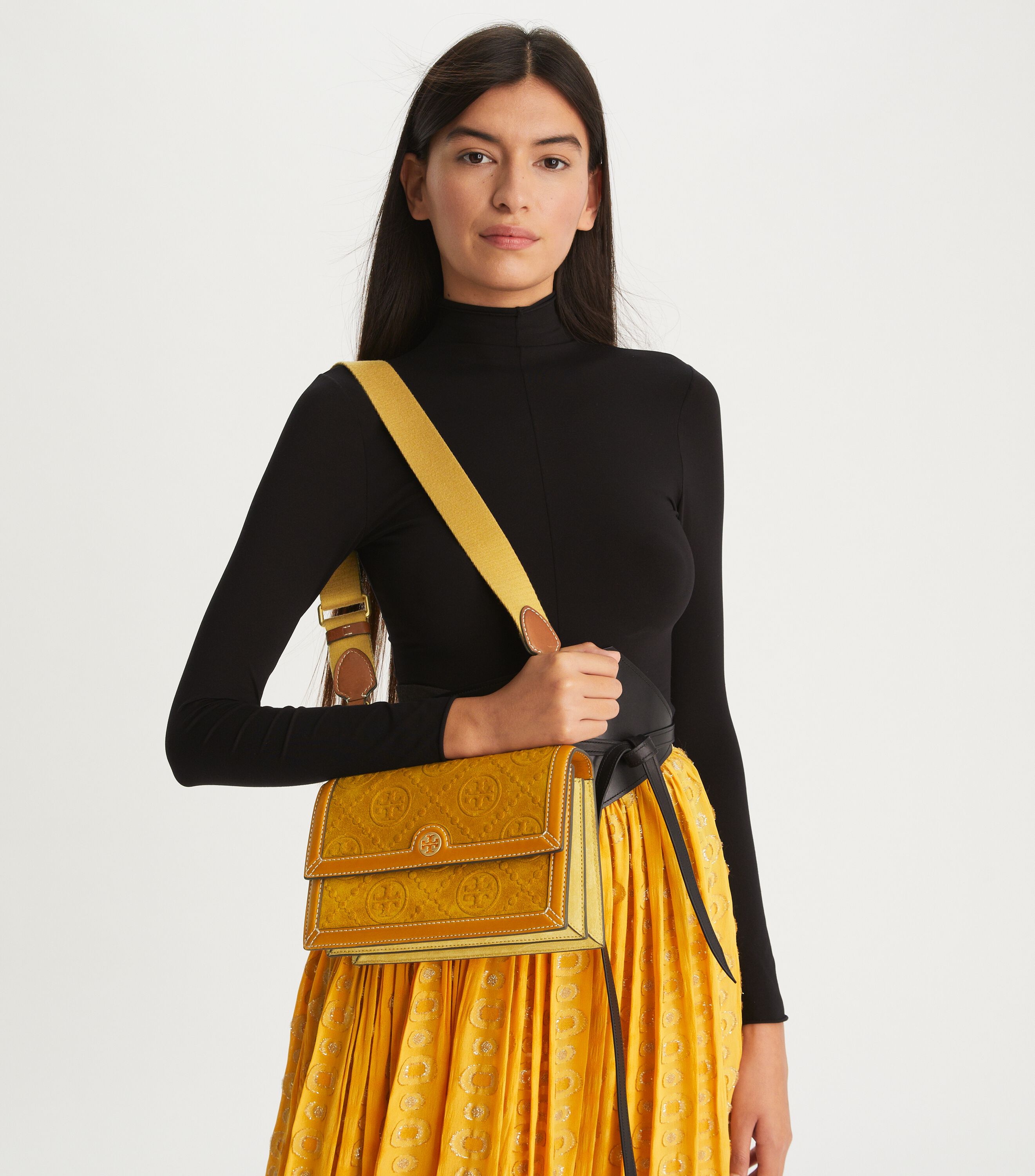 T Monogram Suede Embossed Small Shoulder Bag Handbags Tory Burch