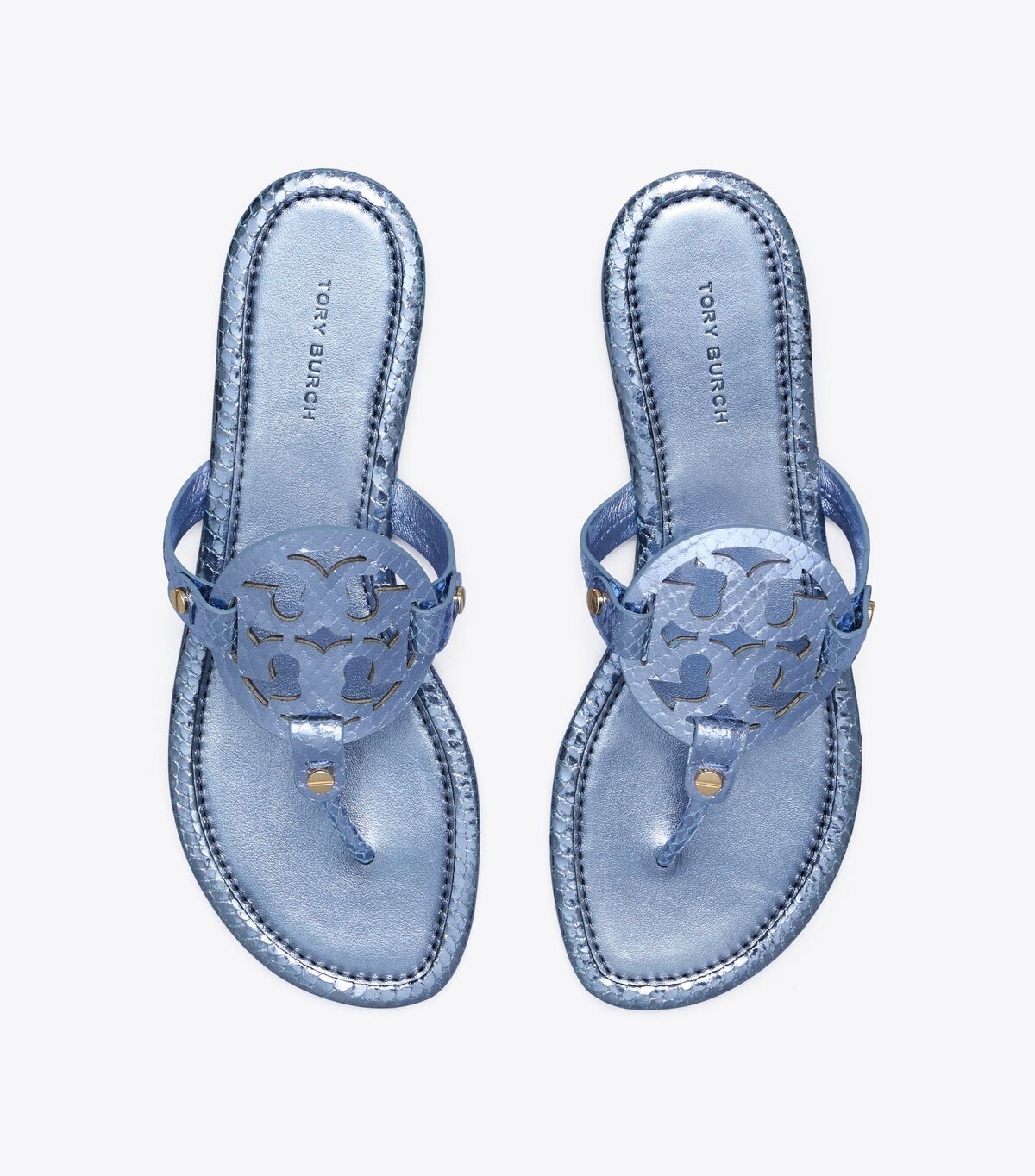 tory burch miller metallic snake embossed leather sandal