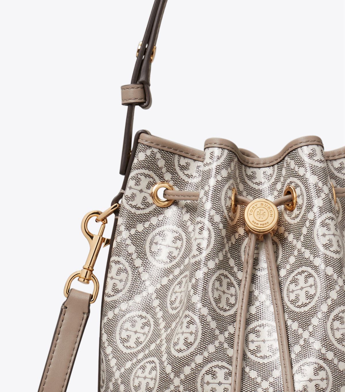 tory burch t monogram coated jacquard bucket bag
