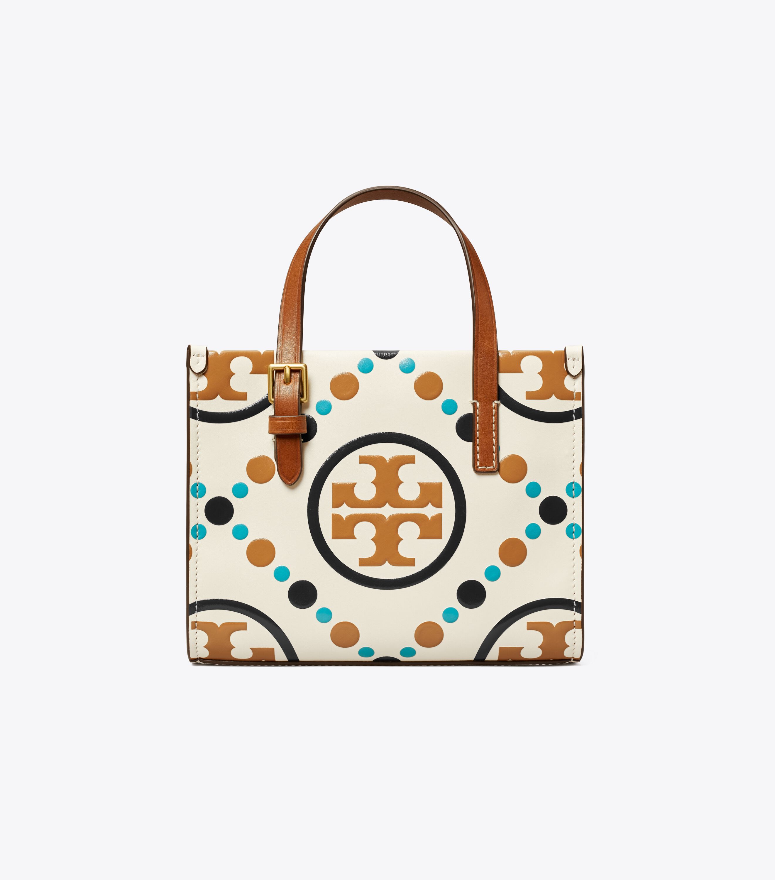 Mini T Monogram Contrast Embossed Square Tote, New Ivory | Tory