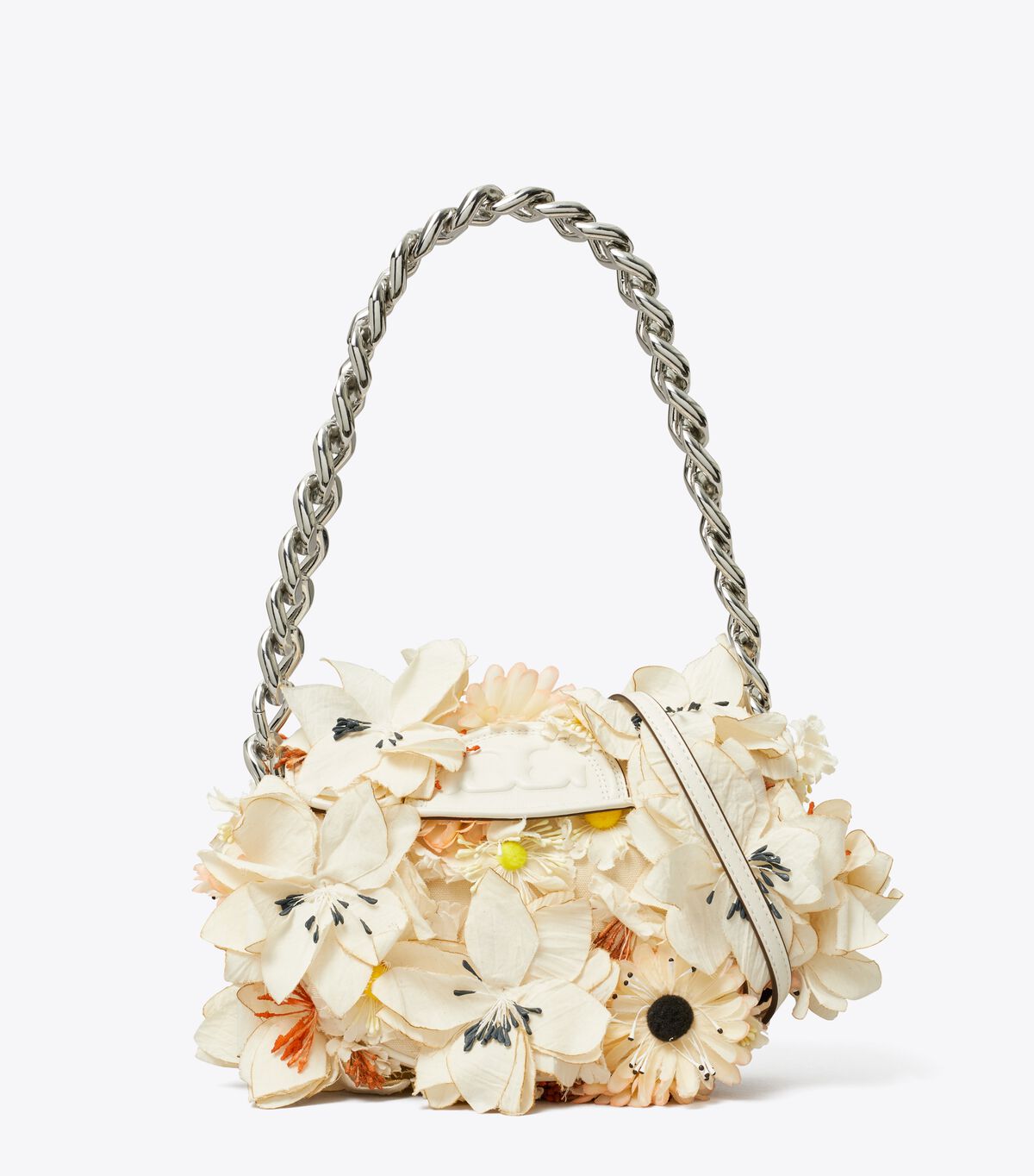 tory burch mini fleming soft floral embellished crescent bag