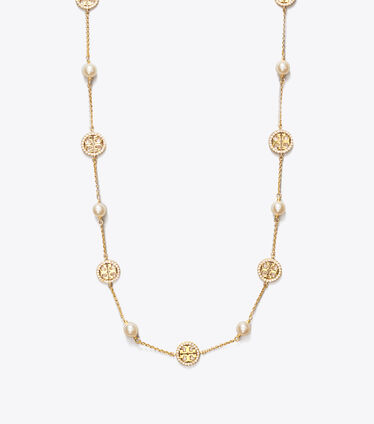 Crystal Pearl Logo Necklace