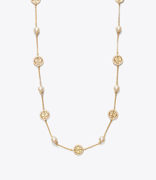Crystal Pearl Logo Necklace