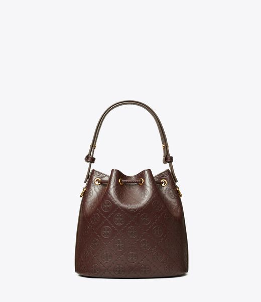 tory burch t monogram leather bucket bag