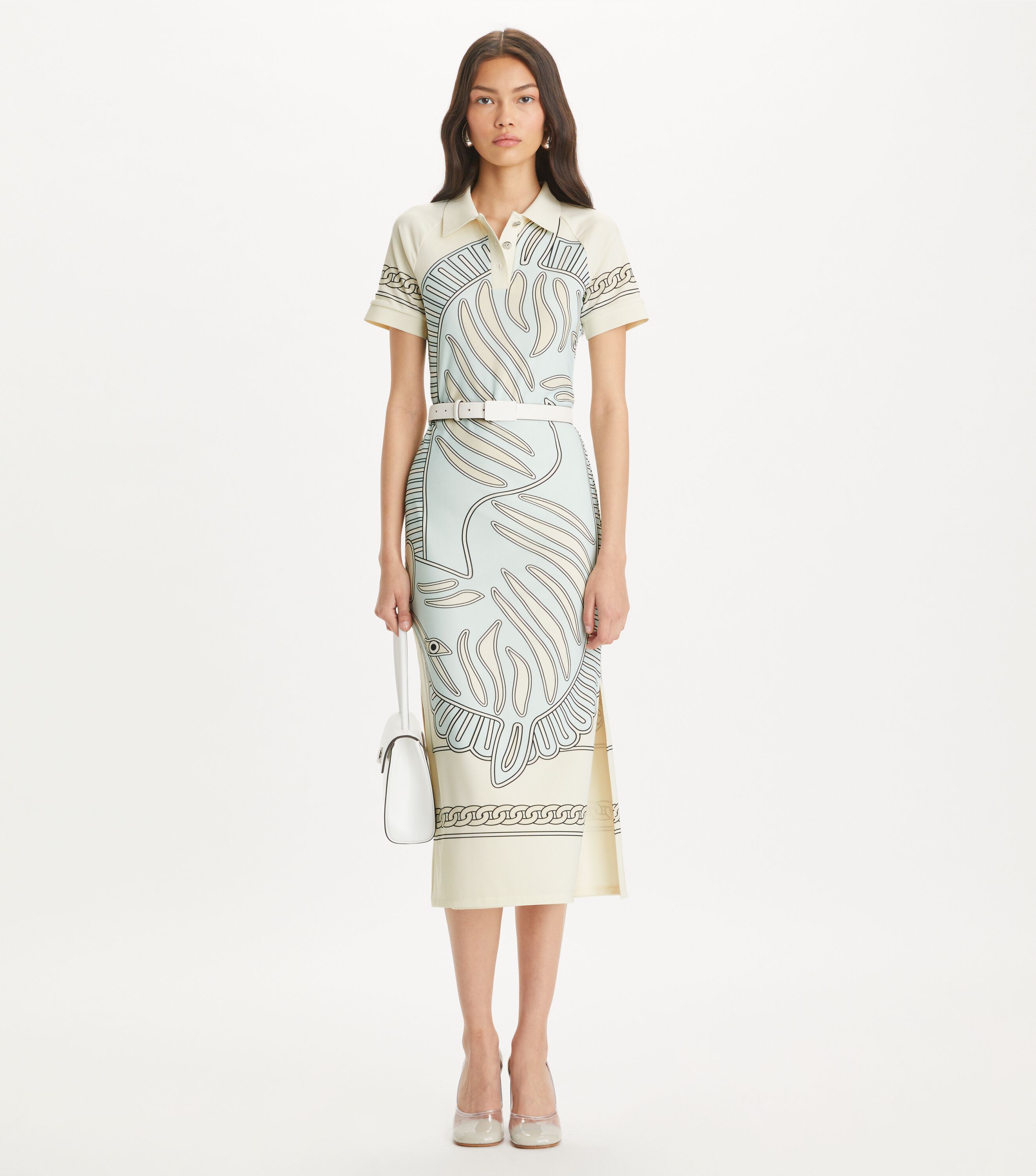 Printed Mesh Polo Dress, Blue Zebra Scarf | Tory Burch KW
