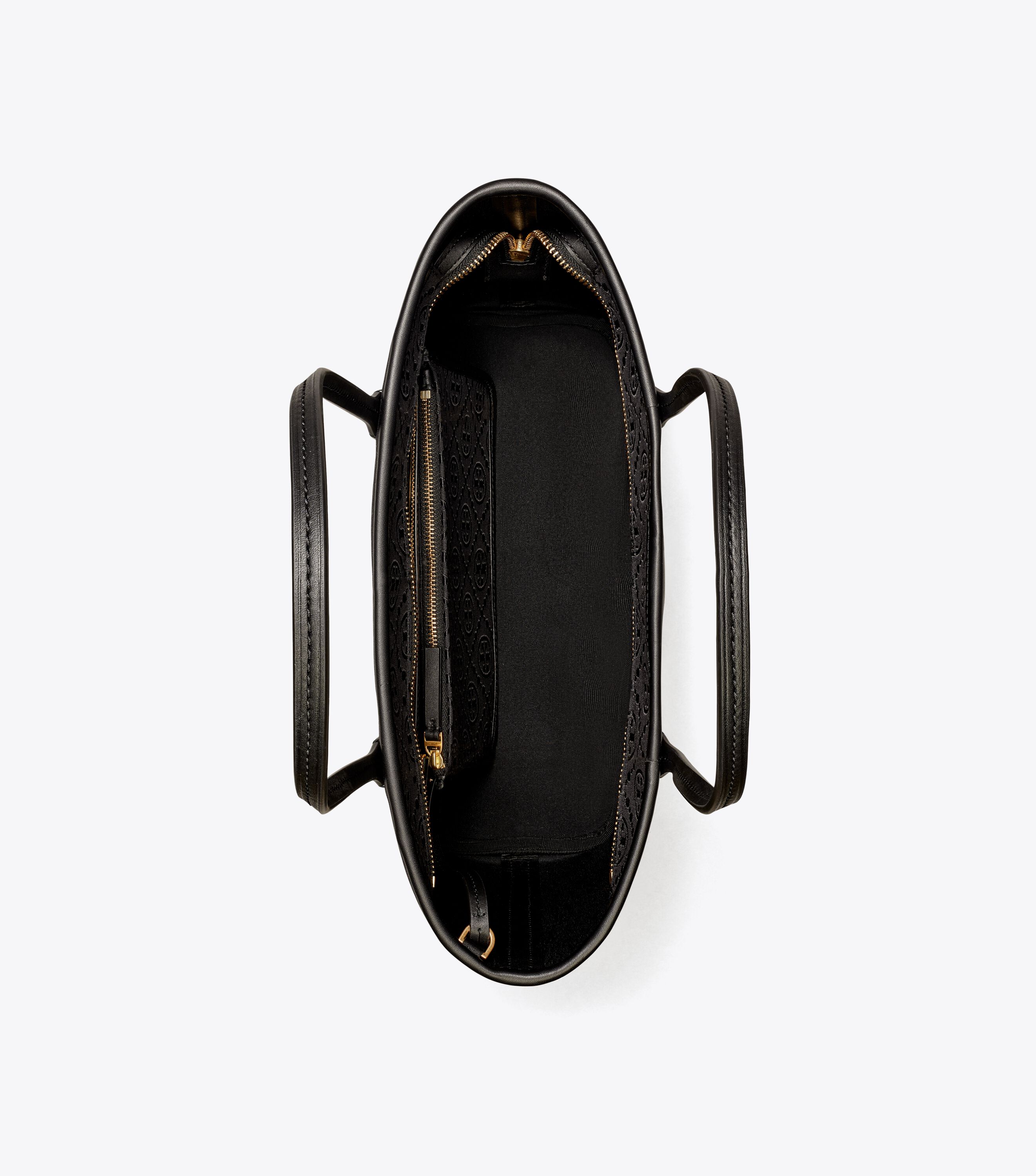Small T Monogram Zip Tote, Black | Tory Burch KW