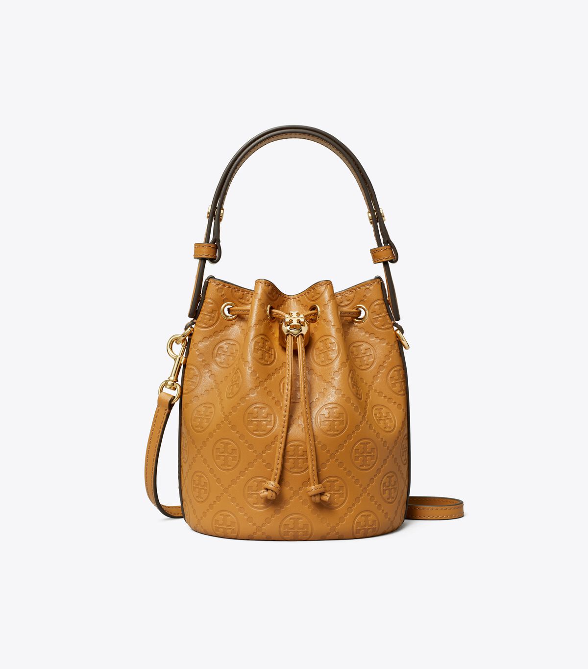 tory burch t monogram leather mini bucket bag