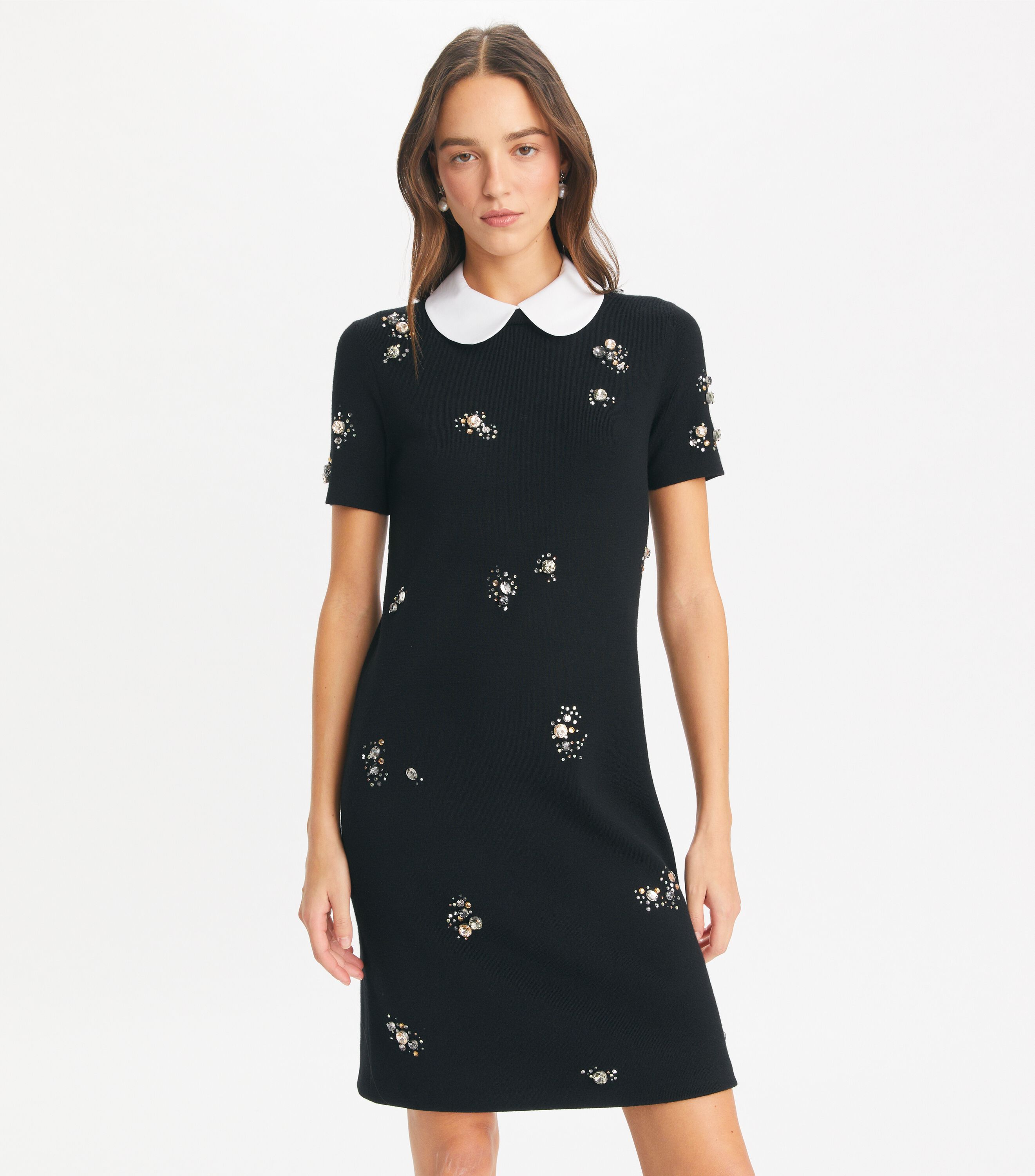 Tory Burch Embellished Poplin Collar Sweater Dress Tory Burch KW