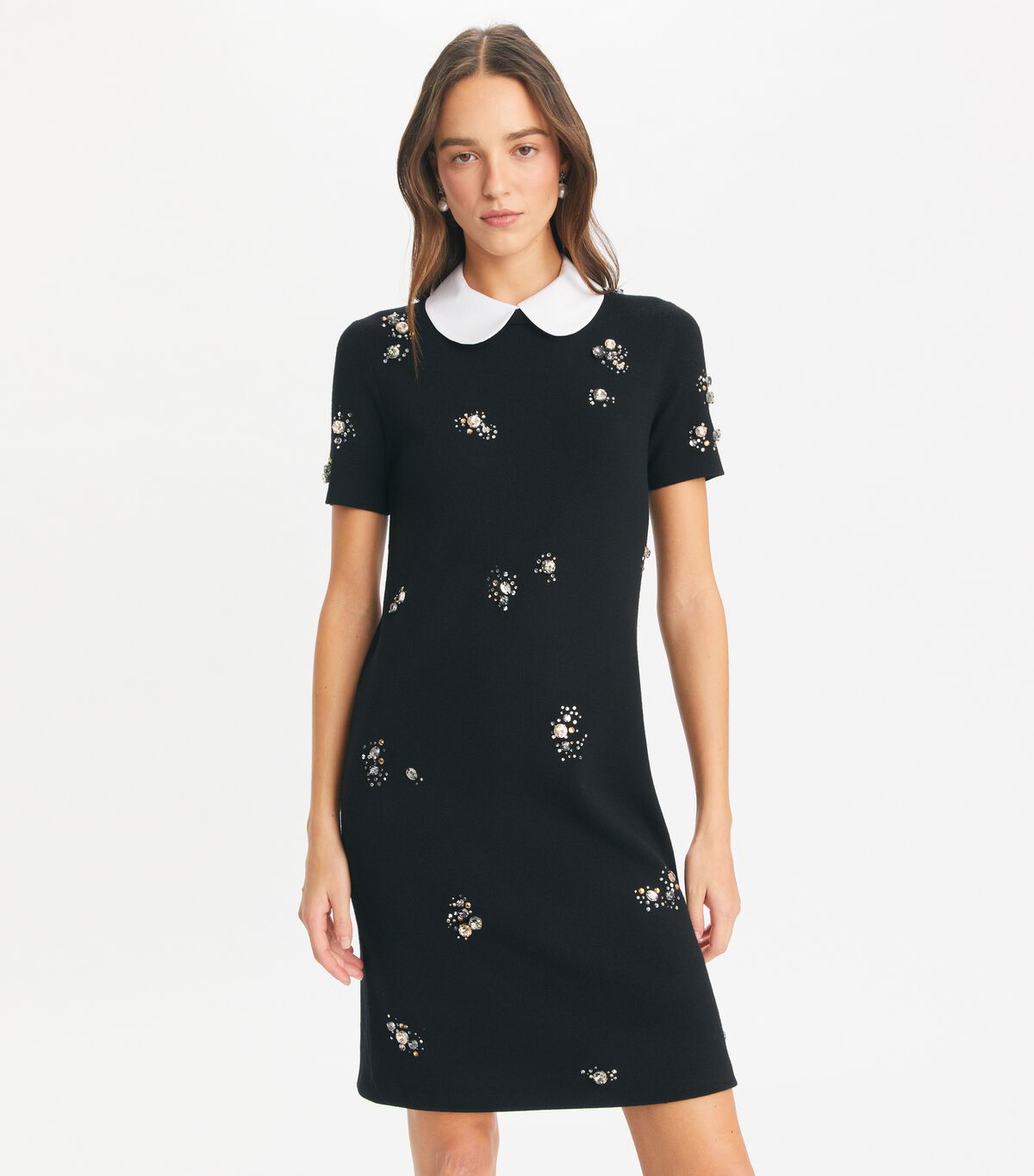 tory burch embellished poplin collar sweater dress