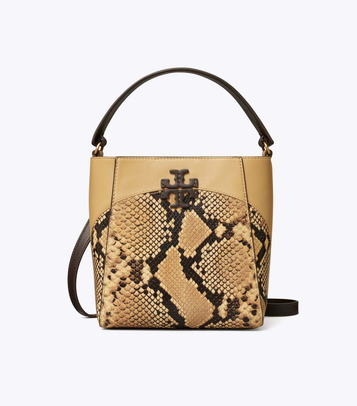 tory burch small mcgraw snake embossed bucket bag