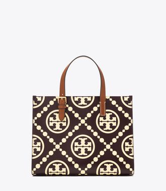 T Monogram Contrast Embossed Small Tote