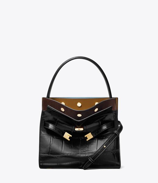 tory burch small lee radziwill croc embossed double bag