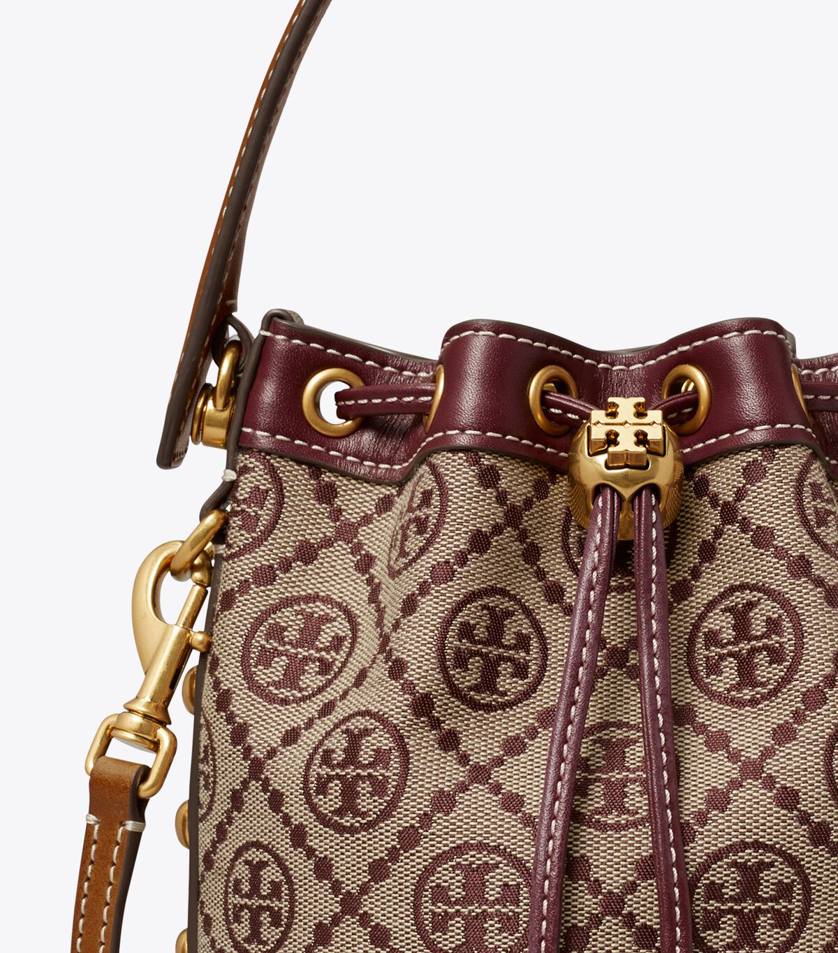 tory burch t monogram jacquard studded mini bucket bag