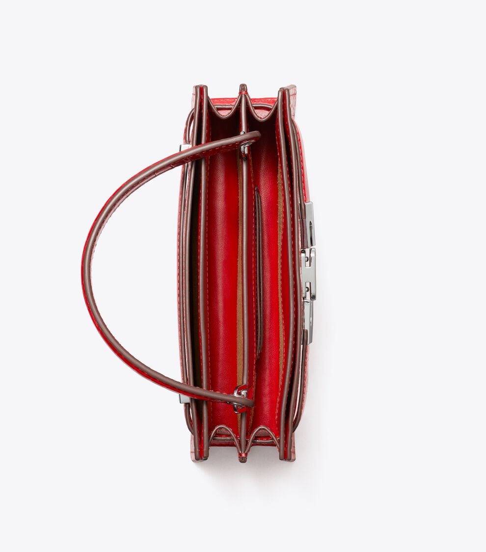 Mini Lee Radziwill Croc-Embossed Top-Handle Bag, Red Sky  display picture 1