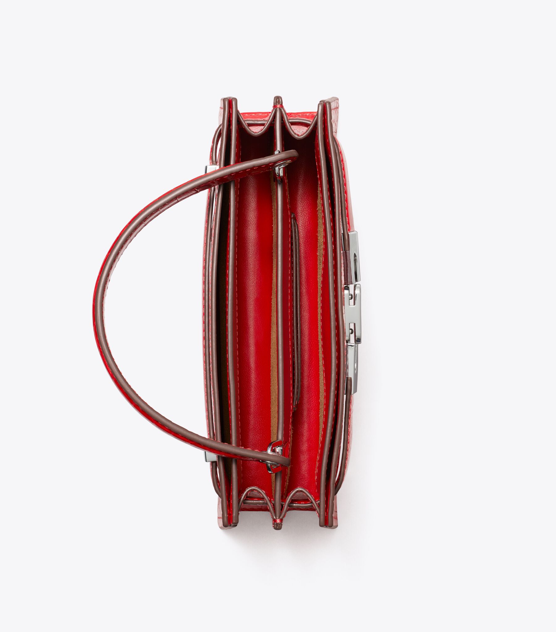 Mini Lee Radziwill Croc-Embossed Top-Handle Bag, Red Sky 