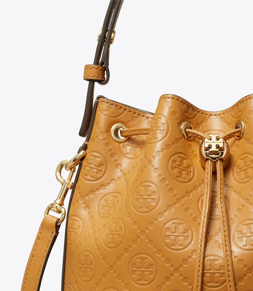 tory burch t monogram leather bucket bag