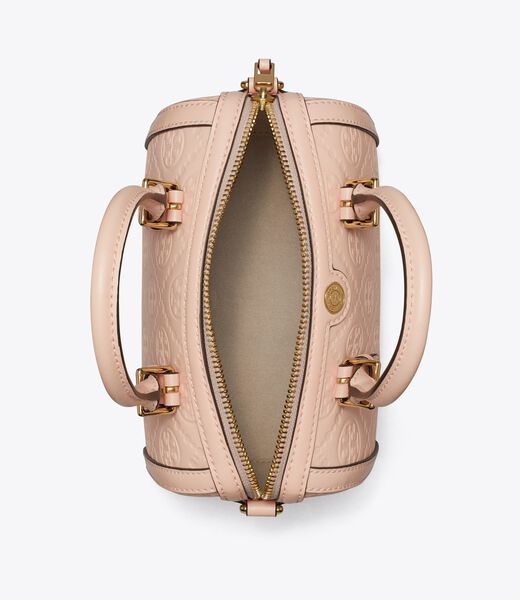 tory burch petite t monogram leather barrel bag