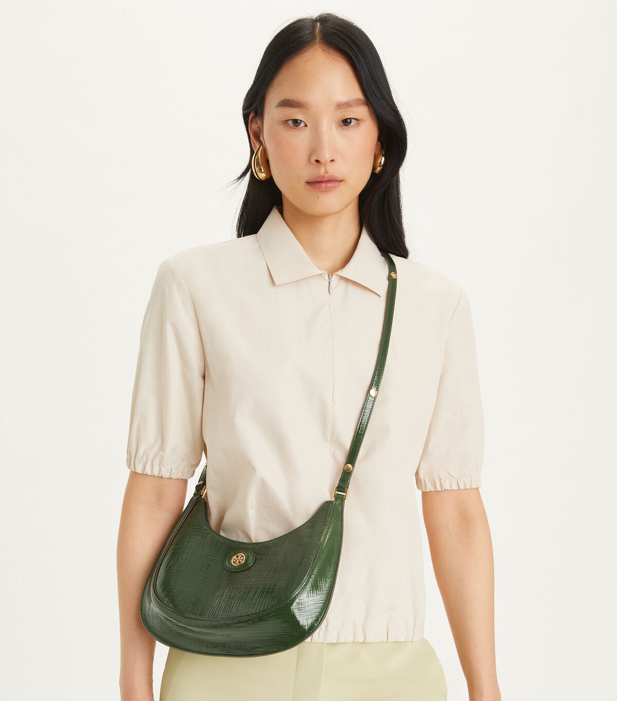 tory burch robinson crosshatched convertible crescent bag