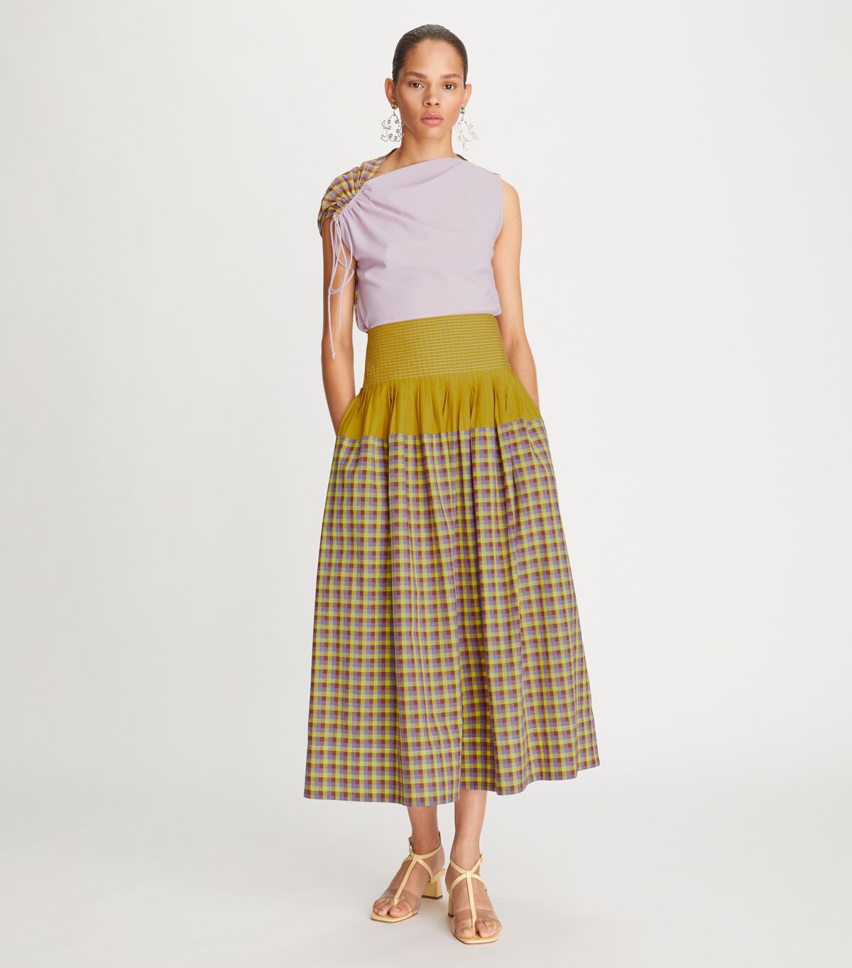 tory burch veronica plaid colorblock skirt