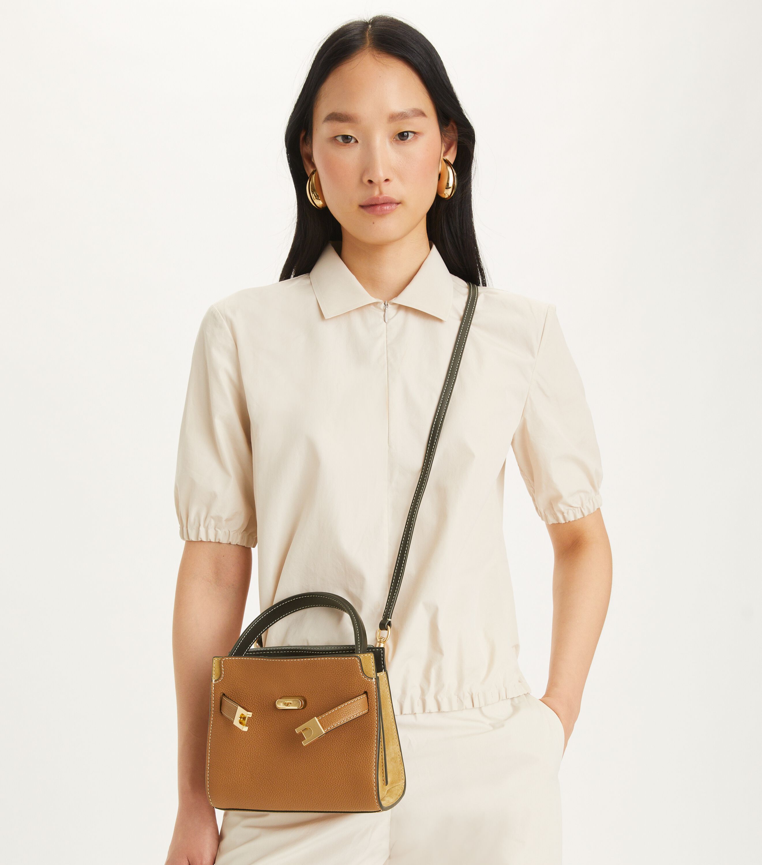 Petite Lee Radziwill Pebbled Double Bag, Tiger'S Eye | Tory Burch KW