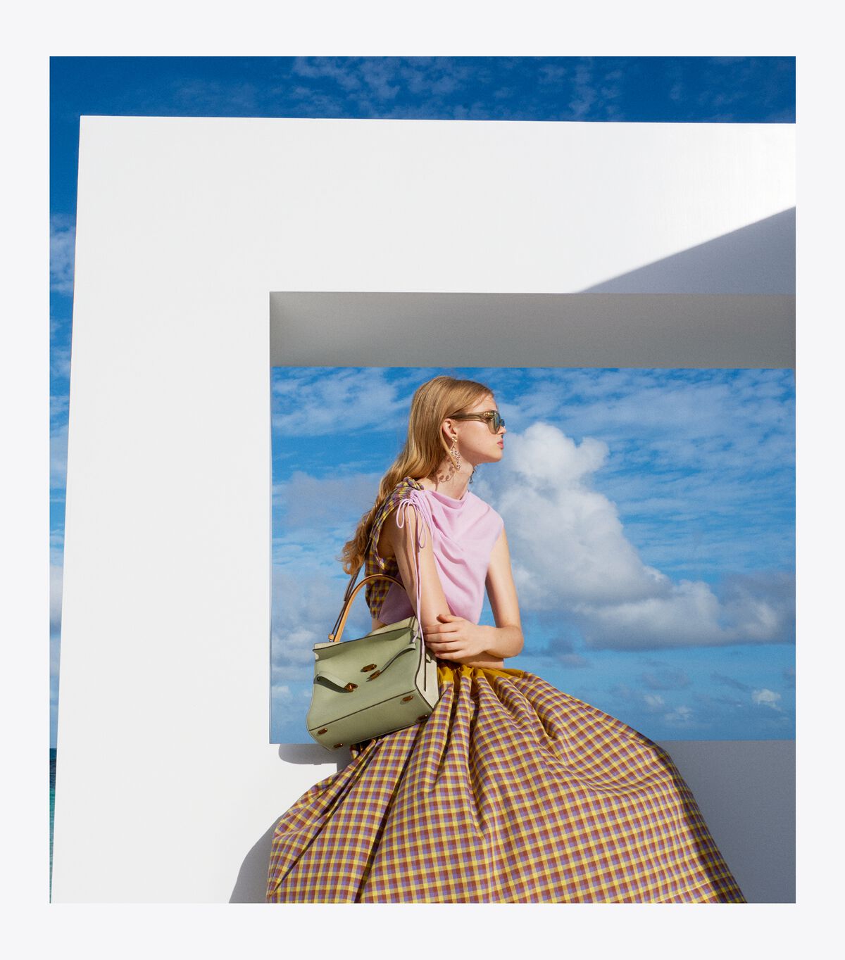 tory burch veronica plaid colorblock skirt