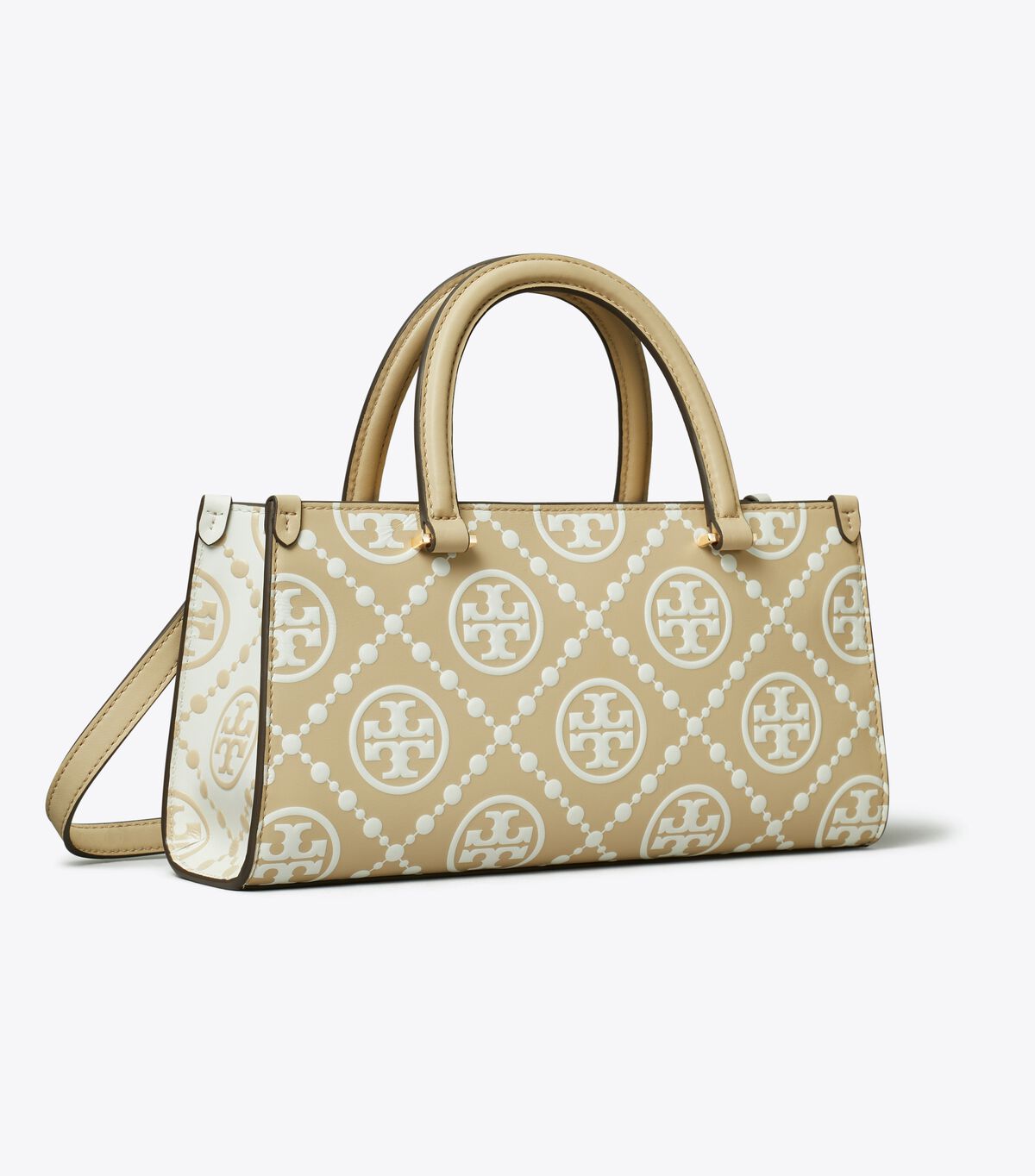 tory burch t monogram contrast embossed small east west tote