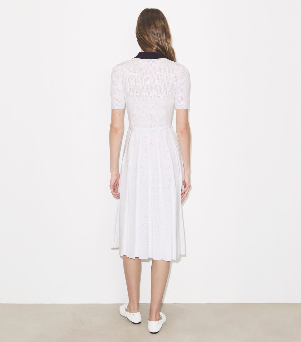 tory burch t monogram pointelle pleated dress
