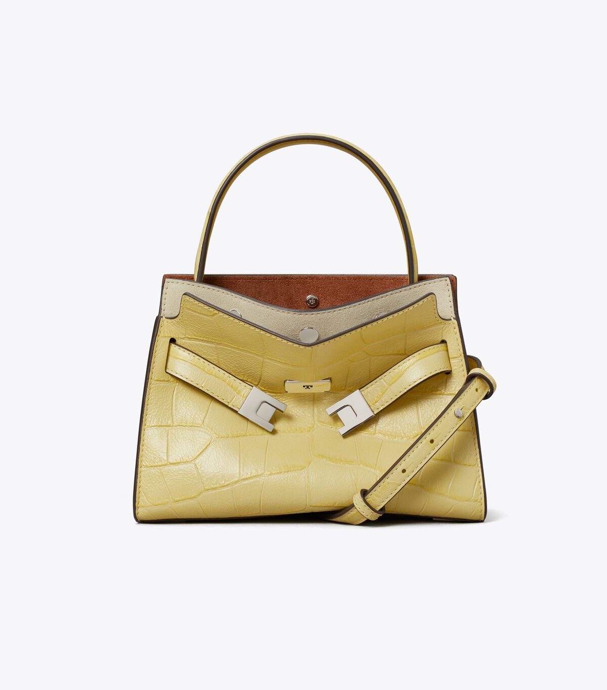 tory burch حقيبة بيتيت لي رادزيويل المزدوجة بنقشة جلد التمساح البارزة